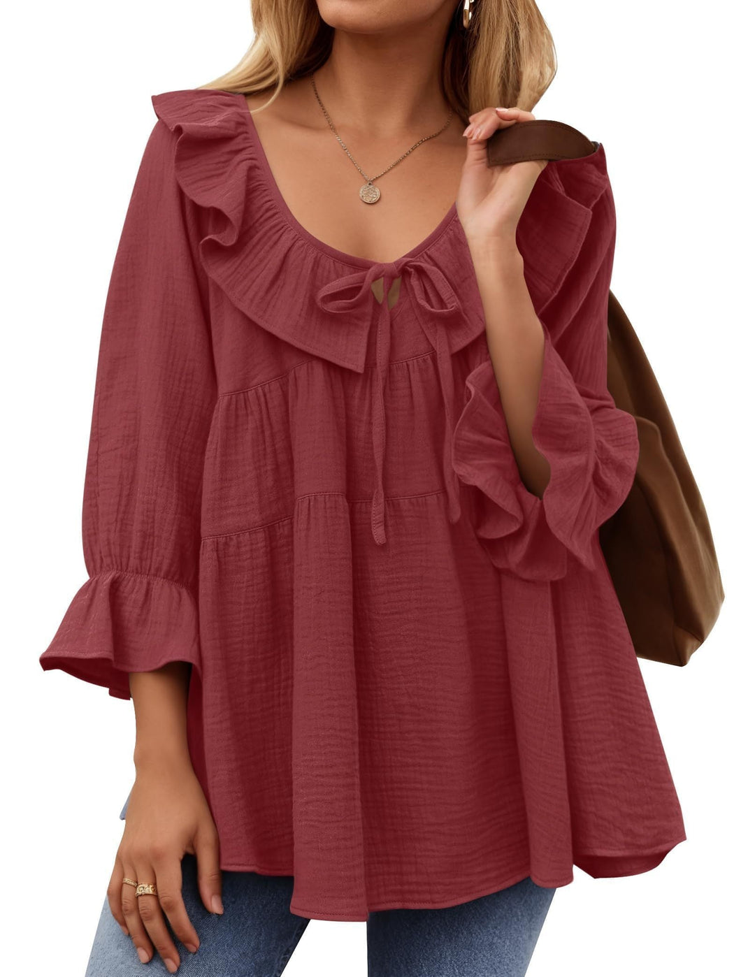 Micaela – Ruffle Hem Tunic with Tie-Front Detail