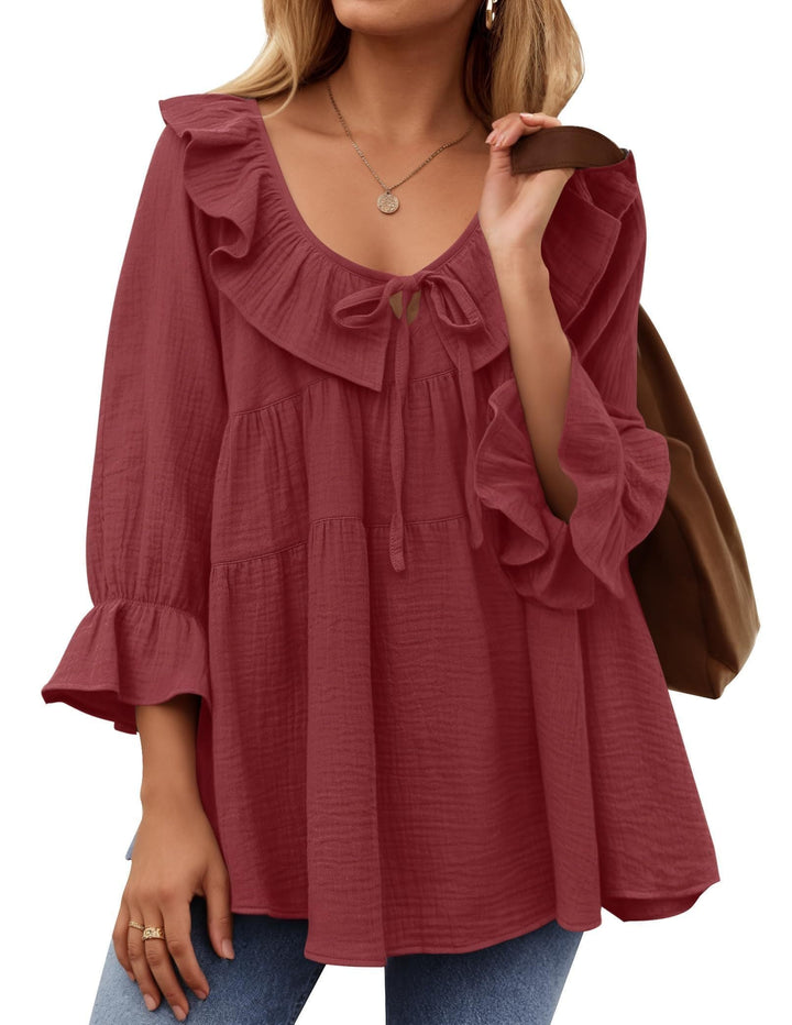 Micaela – Ruffle Hem Tunic with Tie-Front Detail