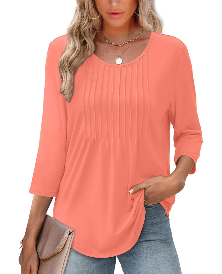 Trixie – Pleated Tunic Top with 3/4 Sleeves