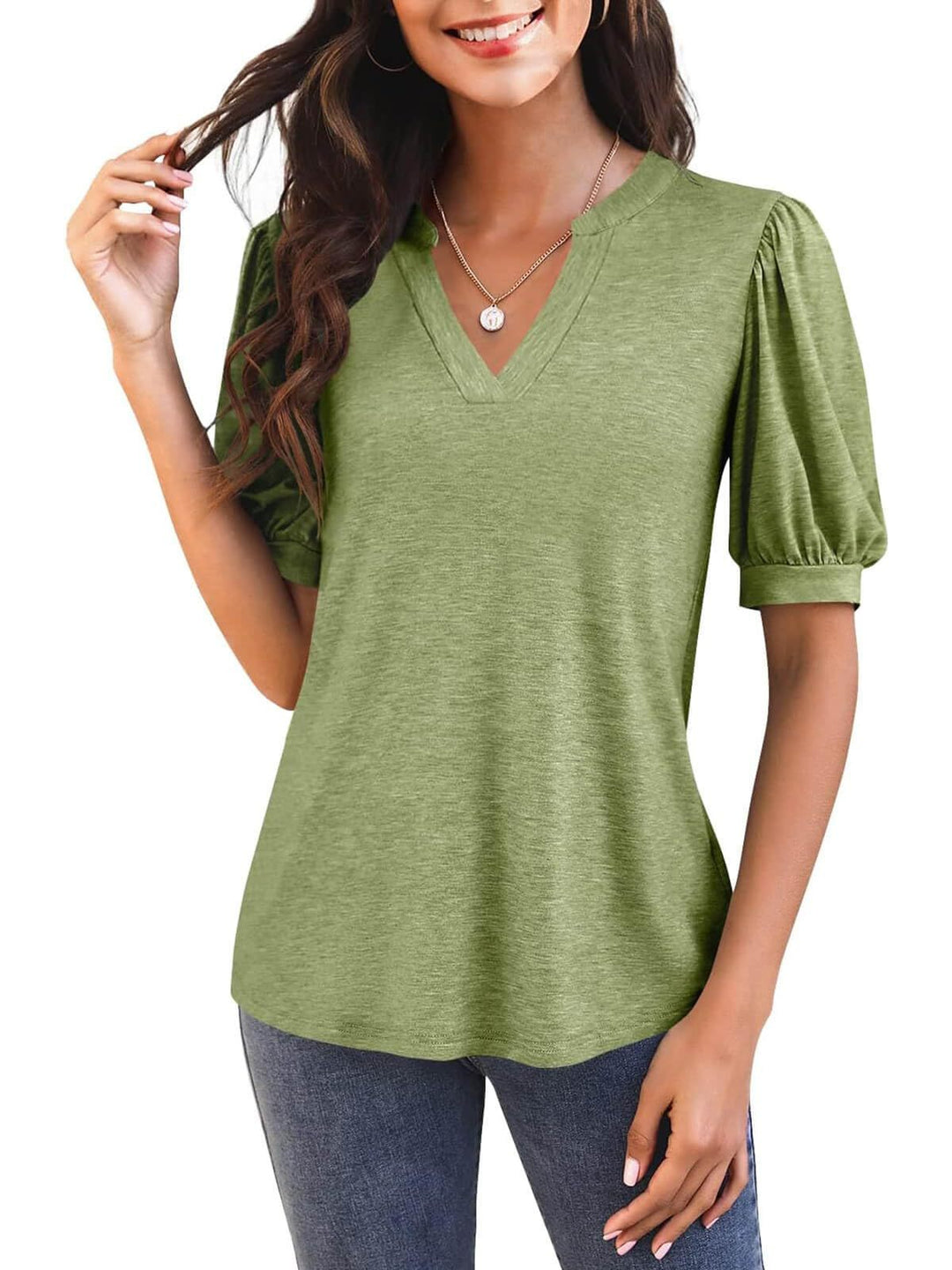 Jennie – Puff Sleeve Blouse with V-Neck