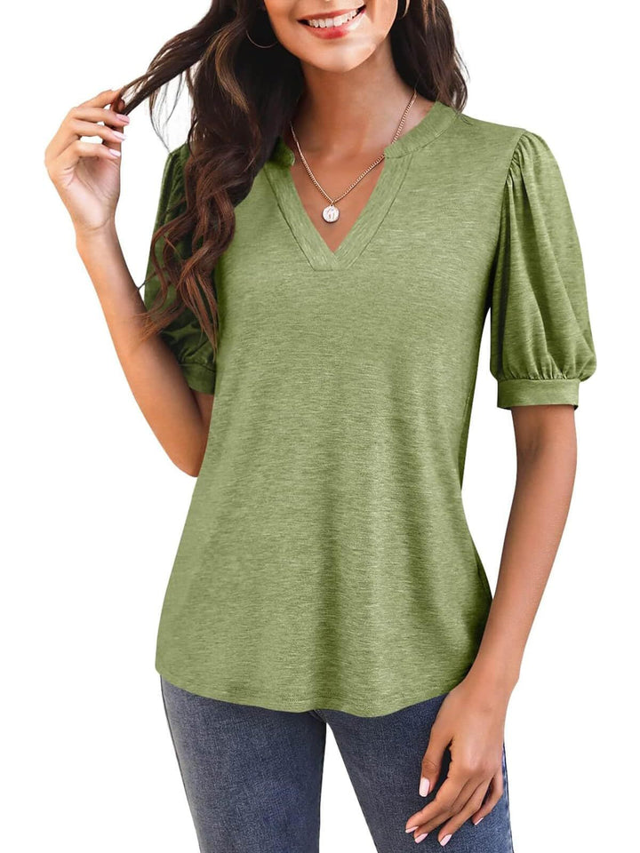 Jennie – Puff Sleeve Blouse with V-Neck