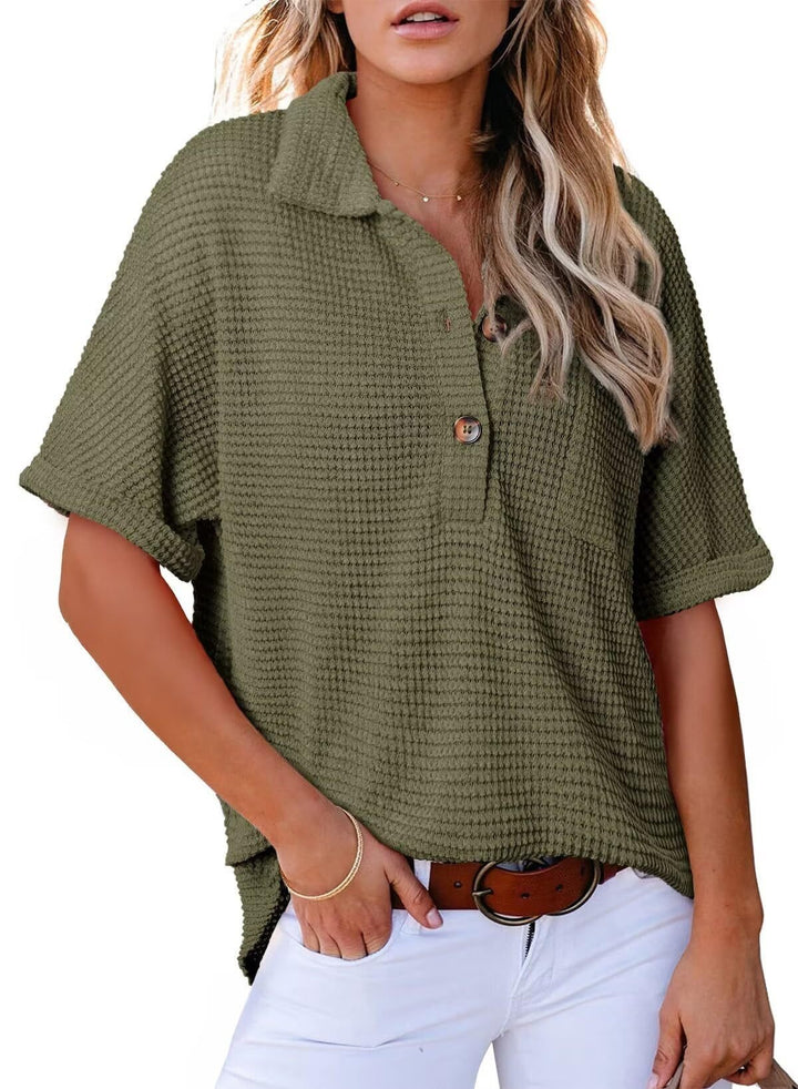 Solen – Waffle Knit Oversized Button-Up Shirt