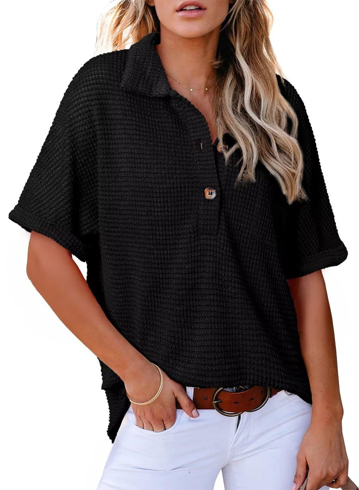Solen – Waffle Knit Oversized Button-Up Shirt
