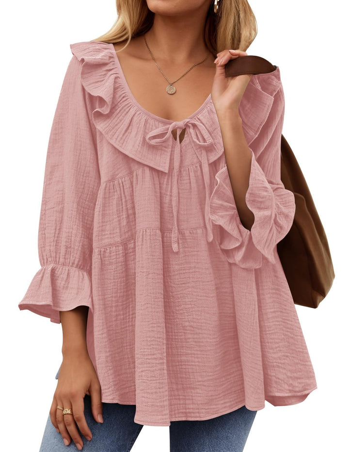 Micaela – Ruffle Hem Tunic with Tie-Front Detail