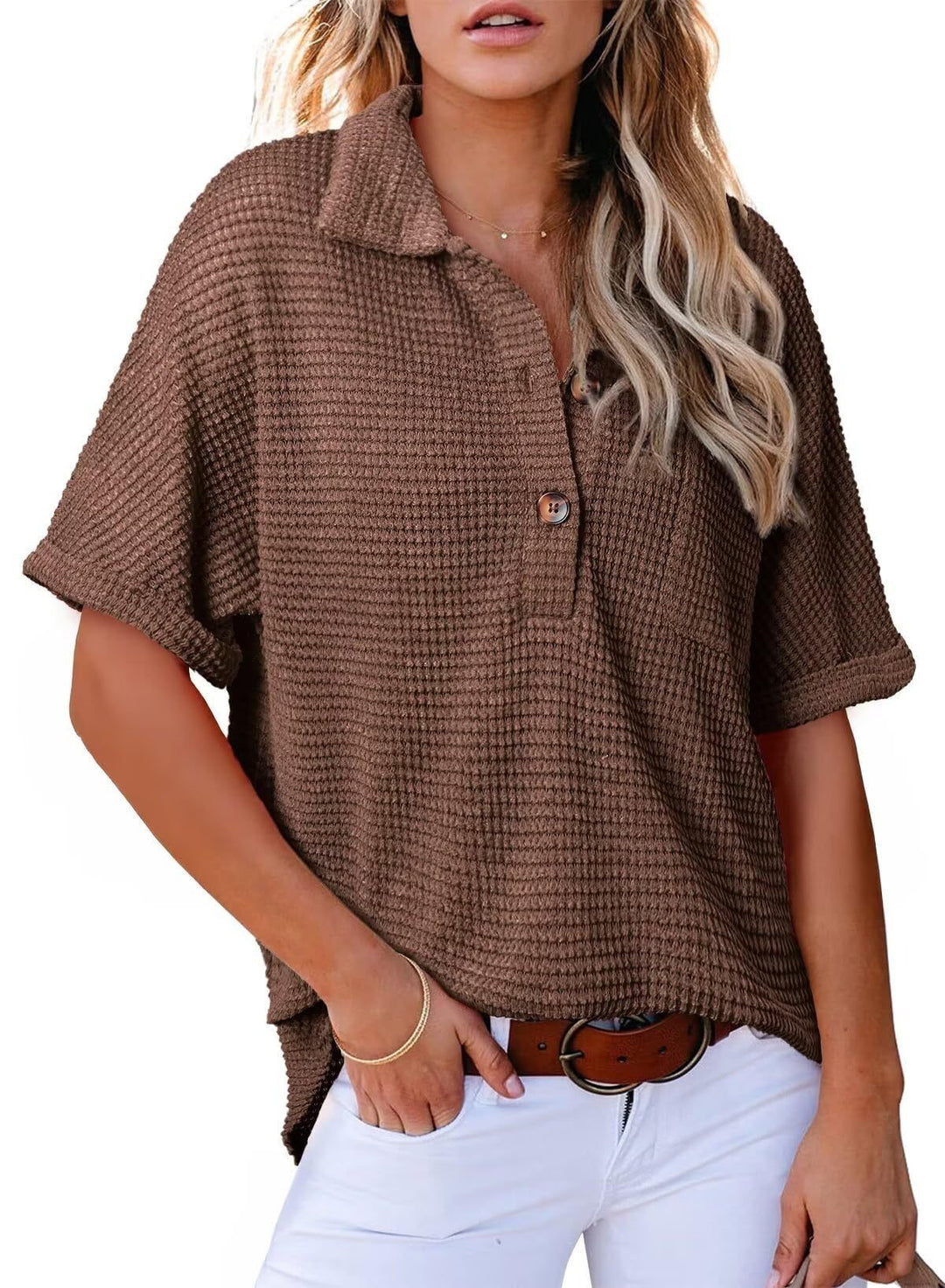 Solen – Waffle Knit Oversized Button-Up Shirt