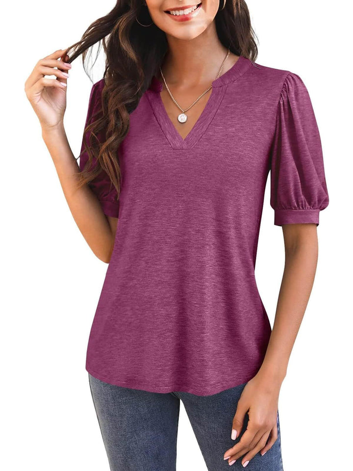 Jennie – Puff Sleeve Blouse with V-Neck