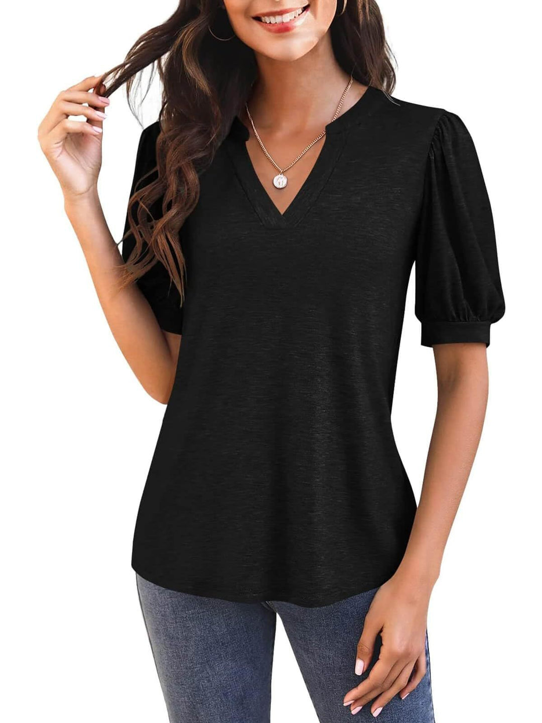 Jennie – Puff Sleeve Blouse with V-Neck