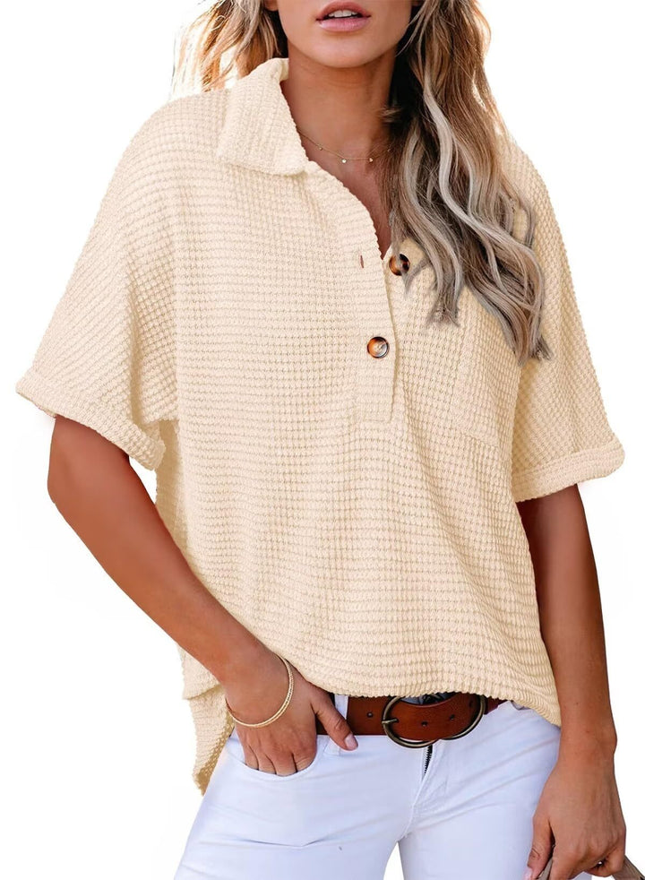 Solen – Waffle Knit Oversized Button-Up Shirt