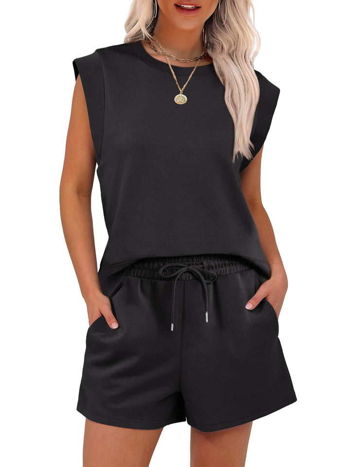 Melinda – Two-Piece Cap Sleeve &amp; Drawstring Shorts Set