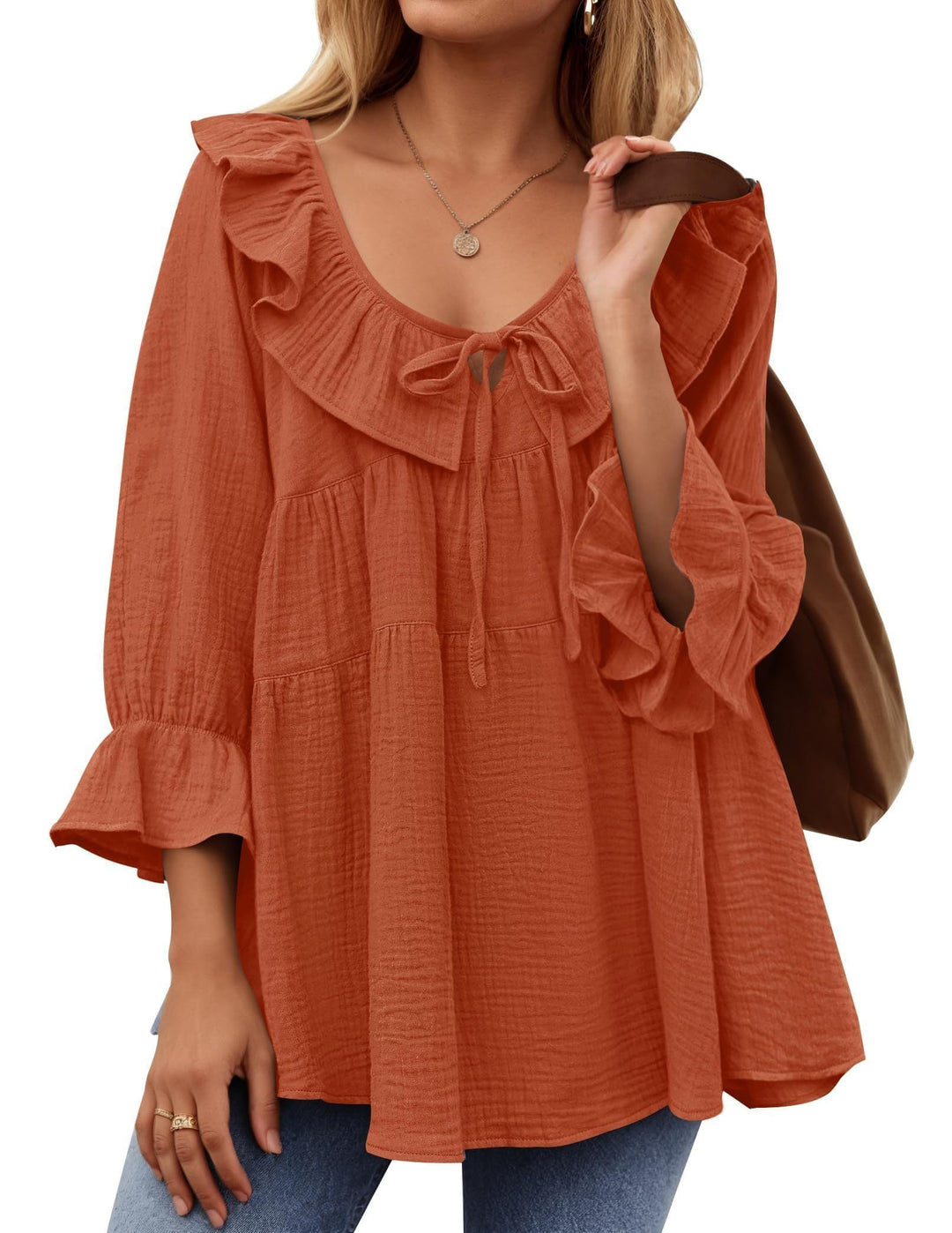 Micaela – Ruffle Hem Tunic with Tie-Front Detail