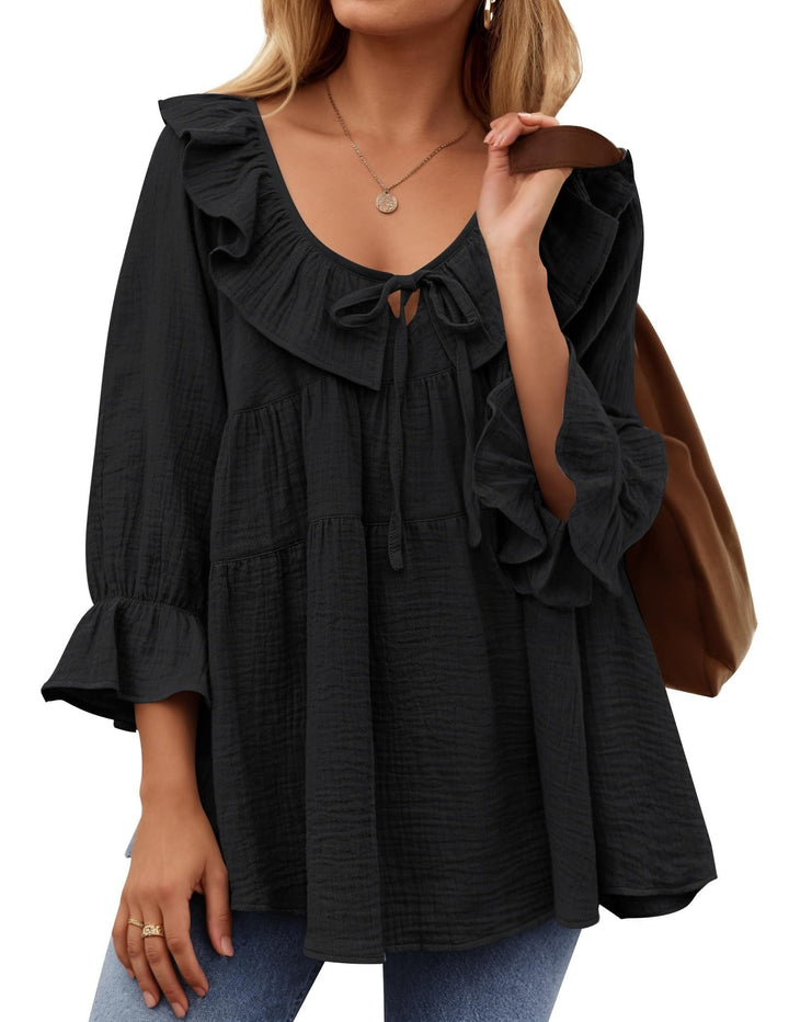 Micaela – Ruffle Hem Tunic with Tie-Front Detail