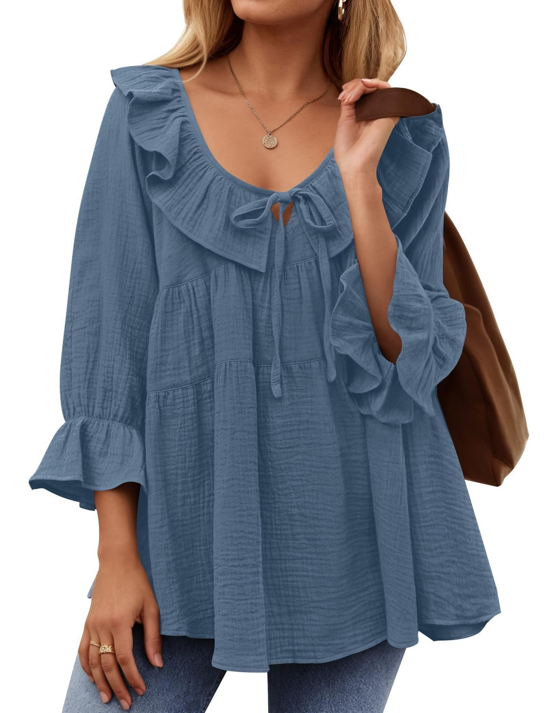 Micaela – Ruffle Hem Tunic with Tie-Front Detail