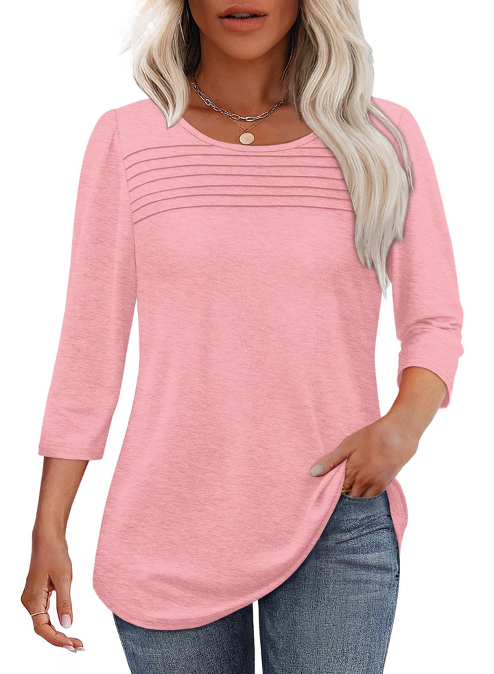 Monalisa – Pleated 3/4 Sleeve V-Neck Top