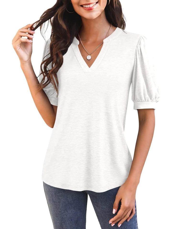 Jennie – Puff Sleeve Blouse with V-Neck