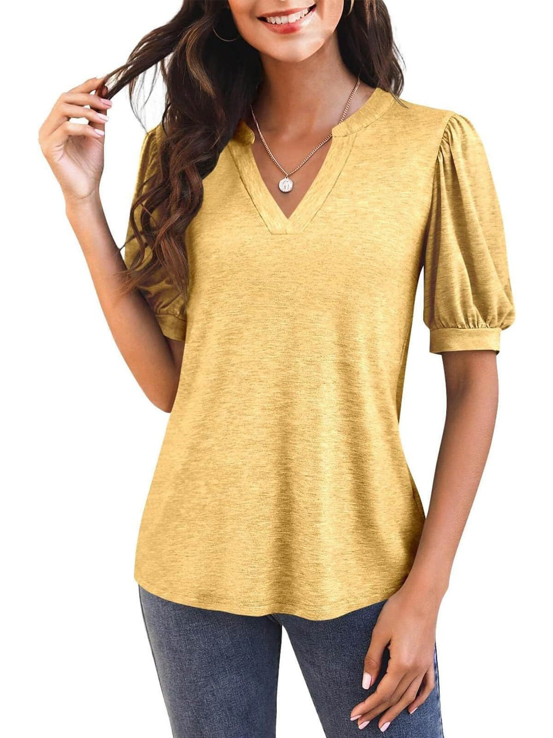 Jennie – Puff Sleeve Blouse with V-Neck