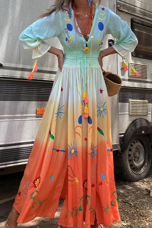Demeter – Floral Ombre V-Neck Maxi Dress