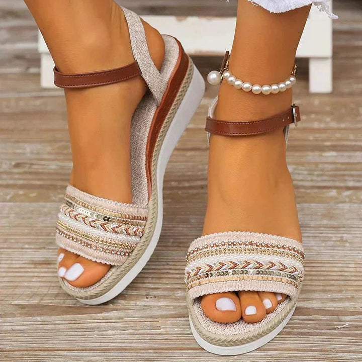 Mona – Boho Woven Ankle-Strap Sandals