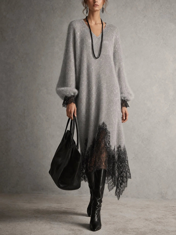 Kaitlin | Lace Trim Knit Dress