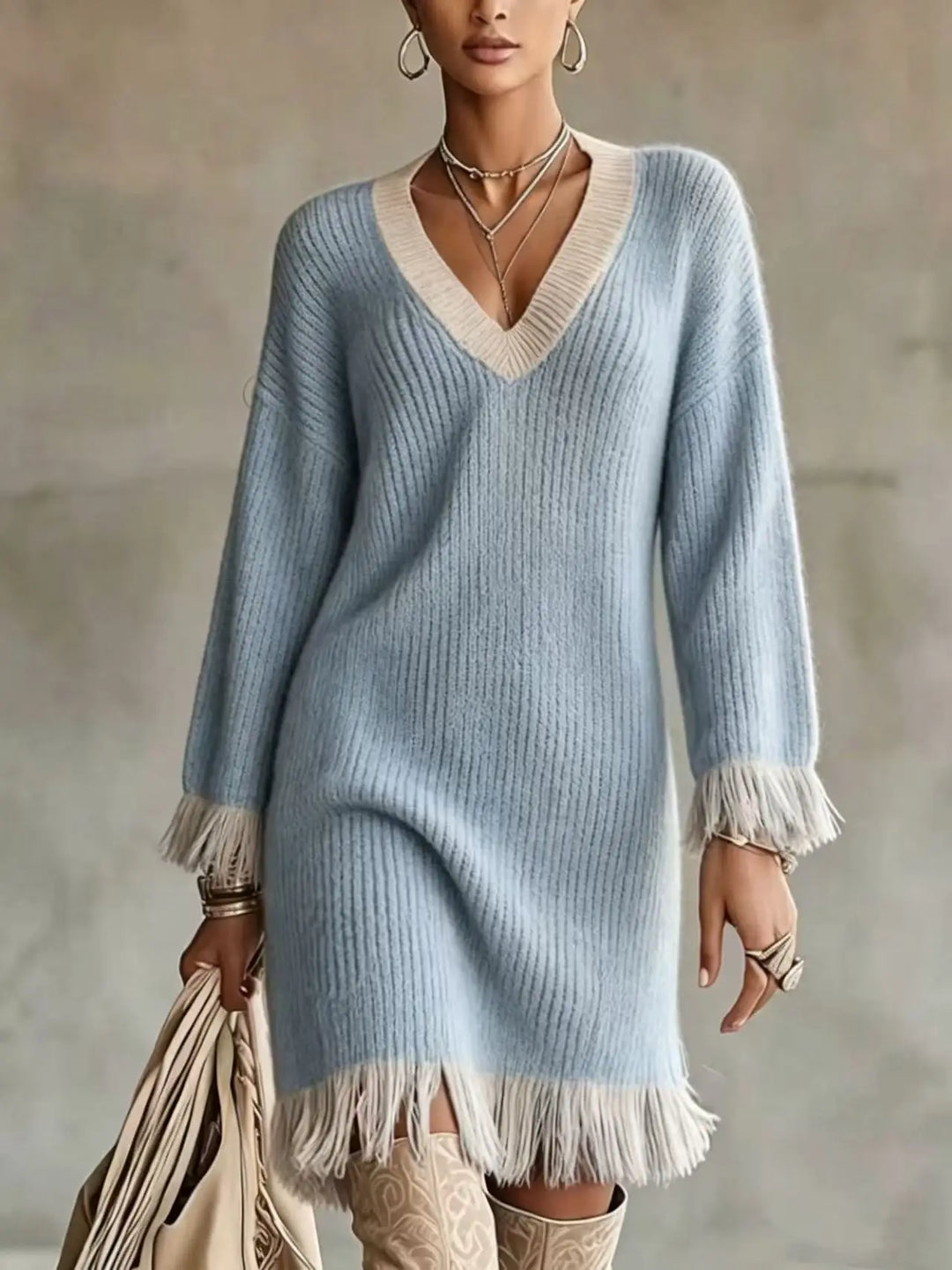 Jolene | Fringe Knit Sweater Dress