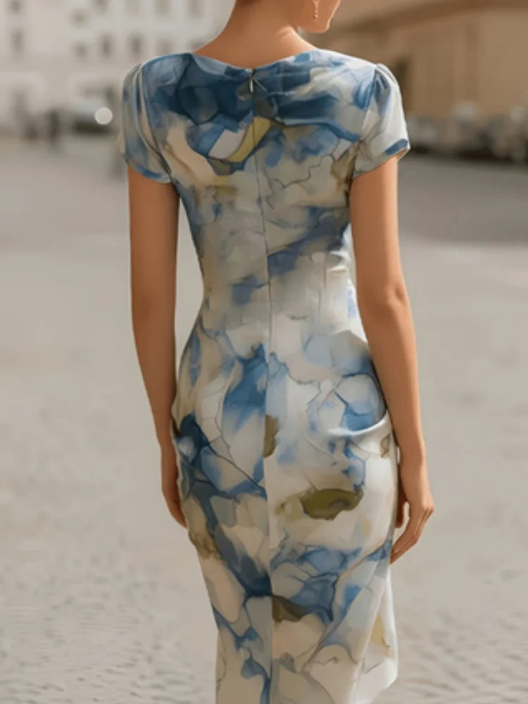 Claire | Watercolor Draped Midi Dress