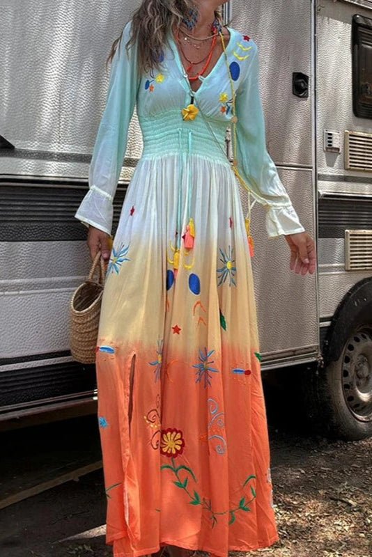 Demeter – Floral Ombre V-Neck Maxi Dress