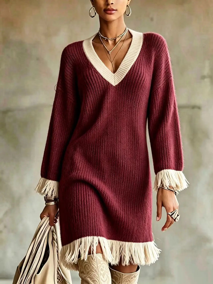 Jolene | Fringe Knit Sweater Dress