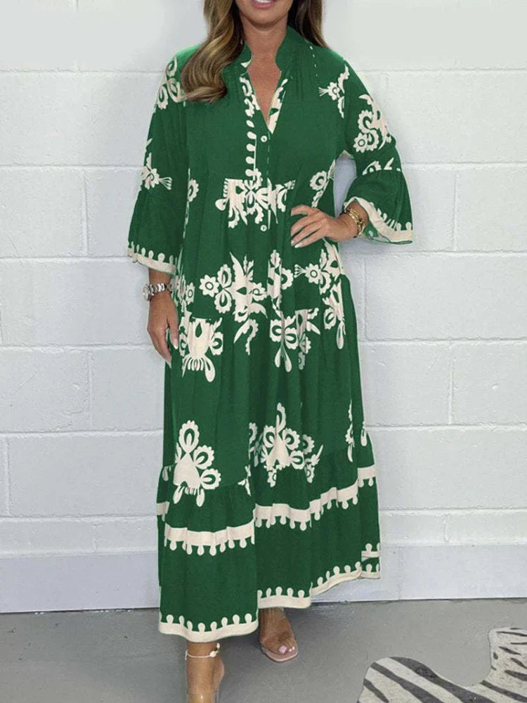 Valeen – Printed Midi Dress with Horn Sleeves