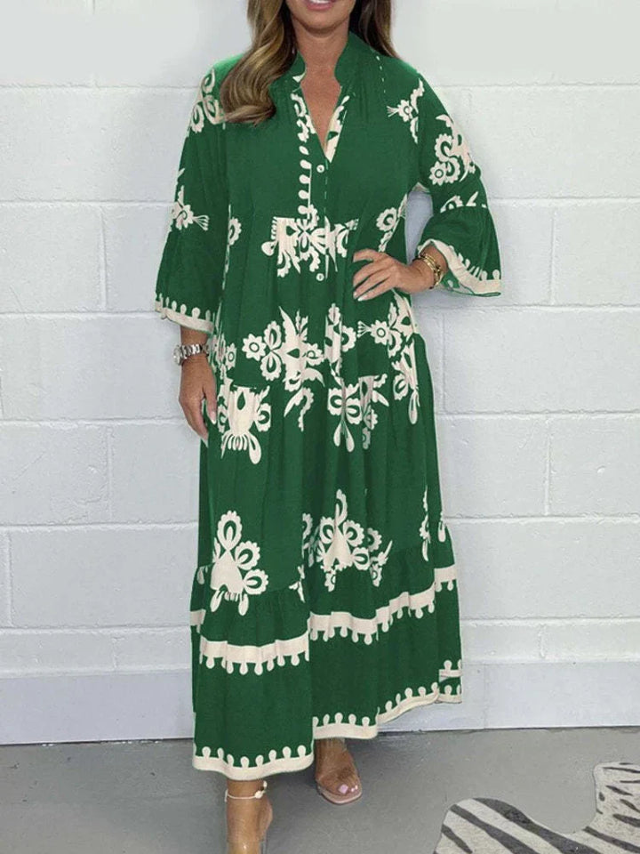 Valeen – Printed Midi Dress with Horn Sleeves