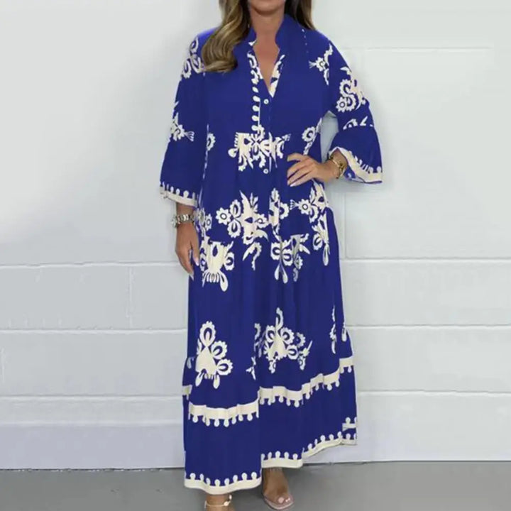Valeen – Printed Midi Dress with Horn Sleeves