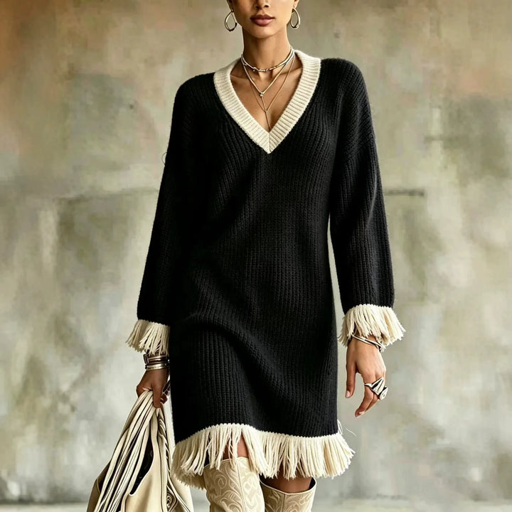 Jolene | Fringe Knit Sweater Dress