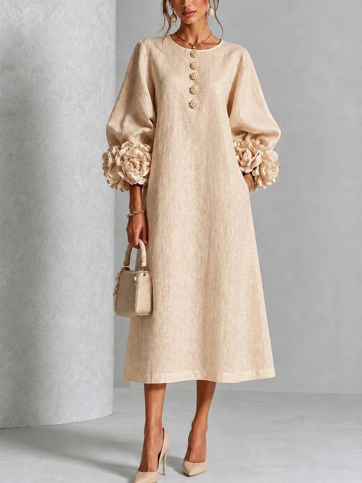 Willa | Floral Lantern-Sleeve Midi Dress