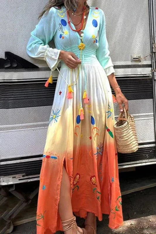 Demeter – Floral Ombre V-Neck Maxi Dress