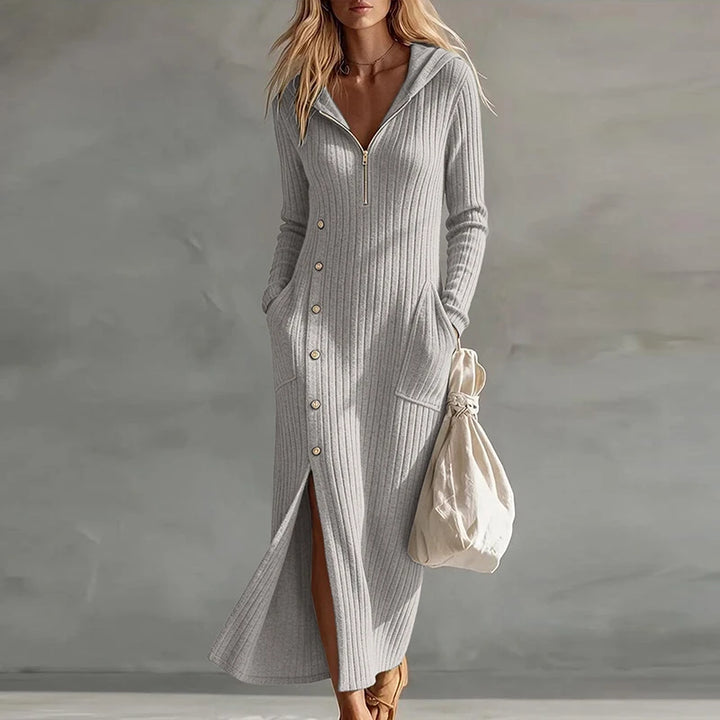 Marcie | Ribbed Hooded Midi Dress