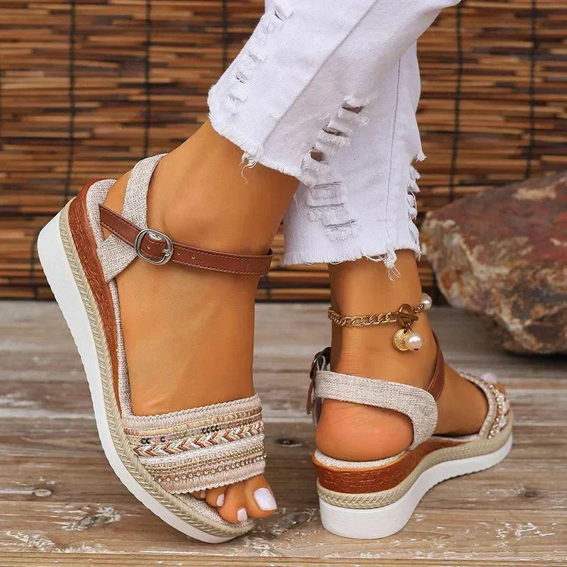 Mona – Boho Woven Ankle-Strap Sandals