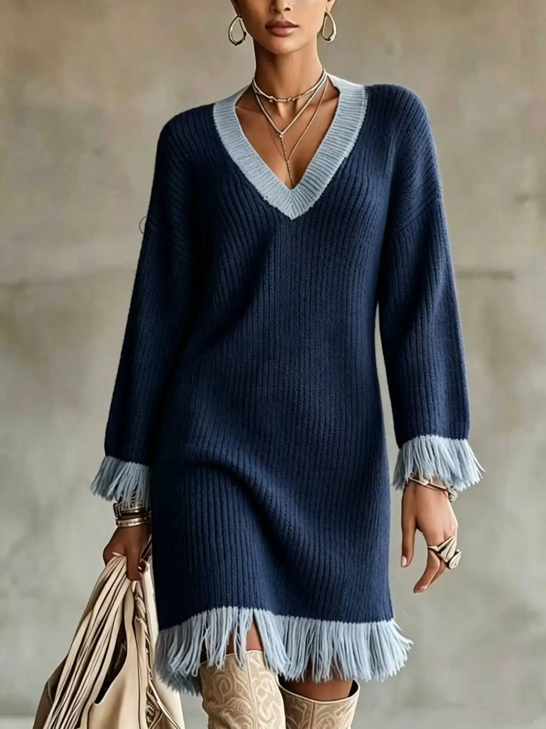 Jolene | Fringe Knit Sweater Dress