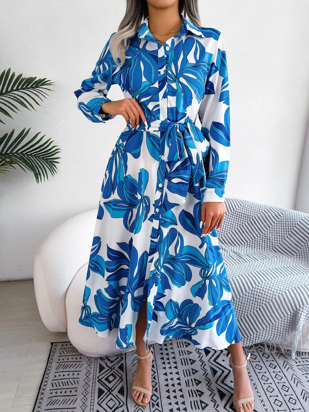 Lala – Floral Printed Maxi Shirt Dress