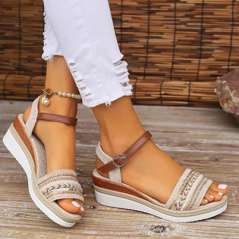 Mona – Boho Woven Ankle-Strap Sandals