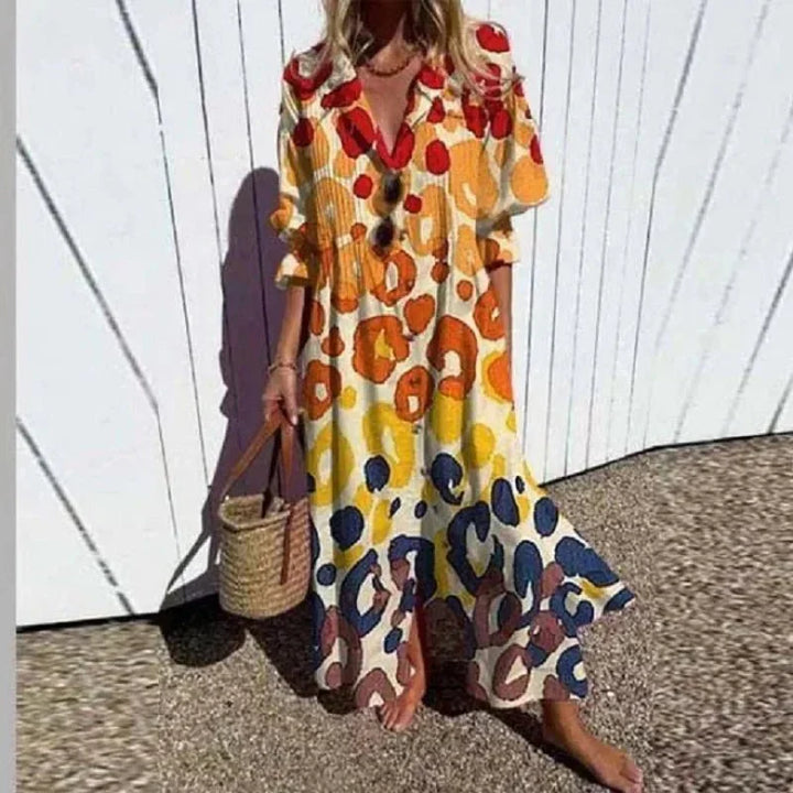 Rimmey – Boho Maxi Dress with Deep V-Neck