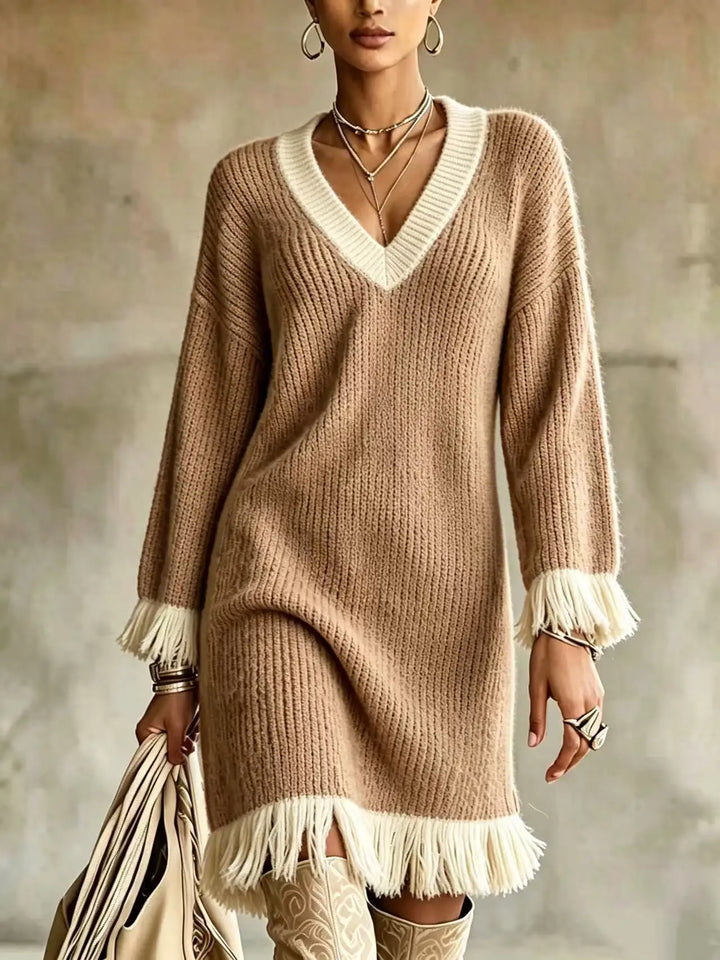 Jolene | Fringe Knit Sweater Dress