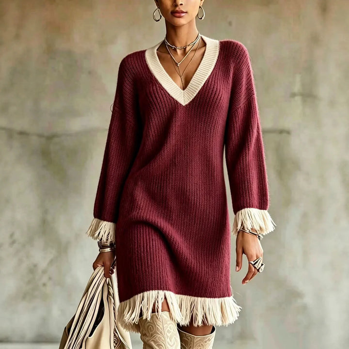 Jolene | Fringe Knit Sweater Dress