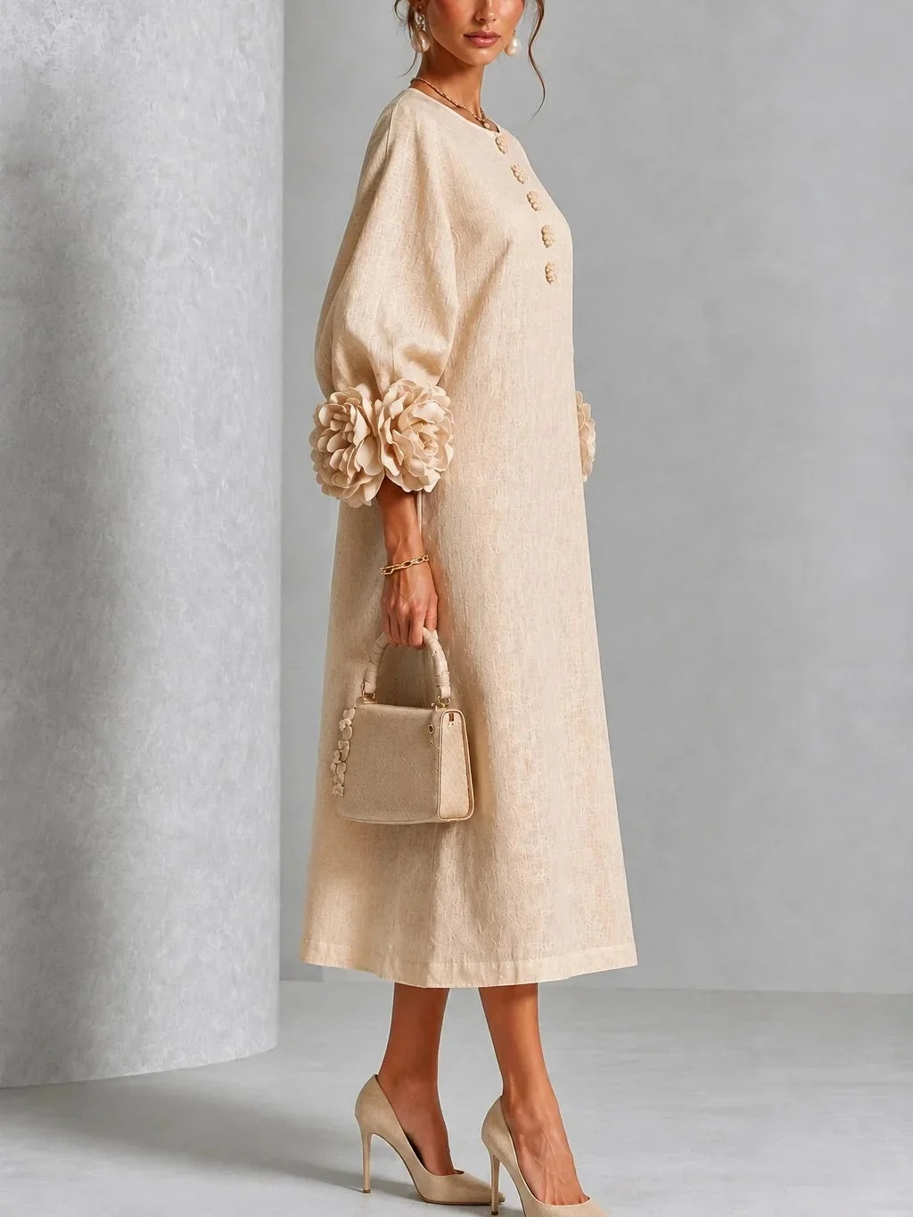 Willa | Floral Lantern-Sleeve Midi Dress