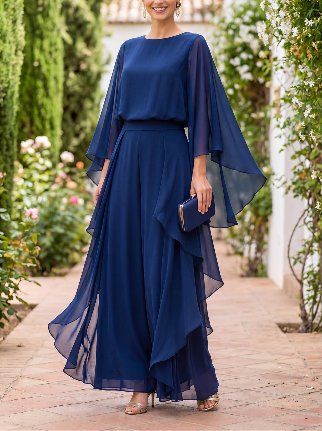 Suzanne | Cape-Sleeve Two-Piece Set