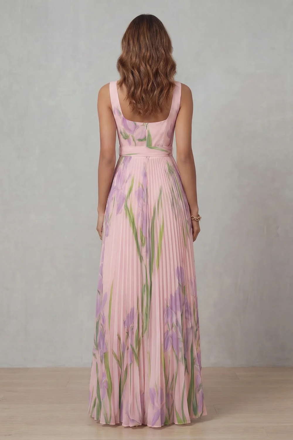 Vivienna | Watercolour floral – Pleated maxi dress