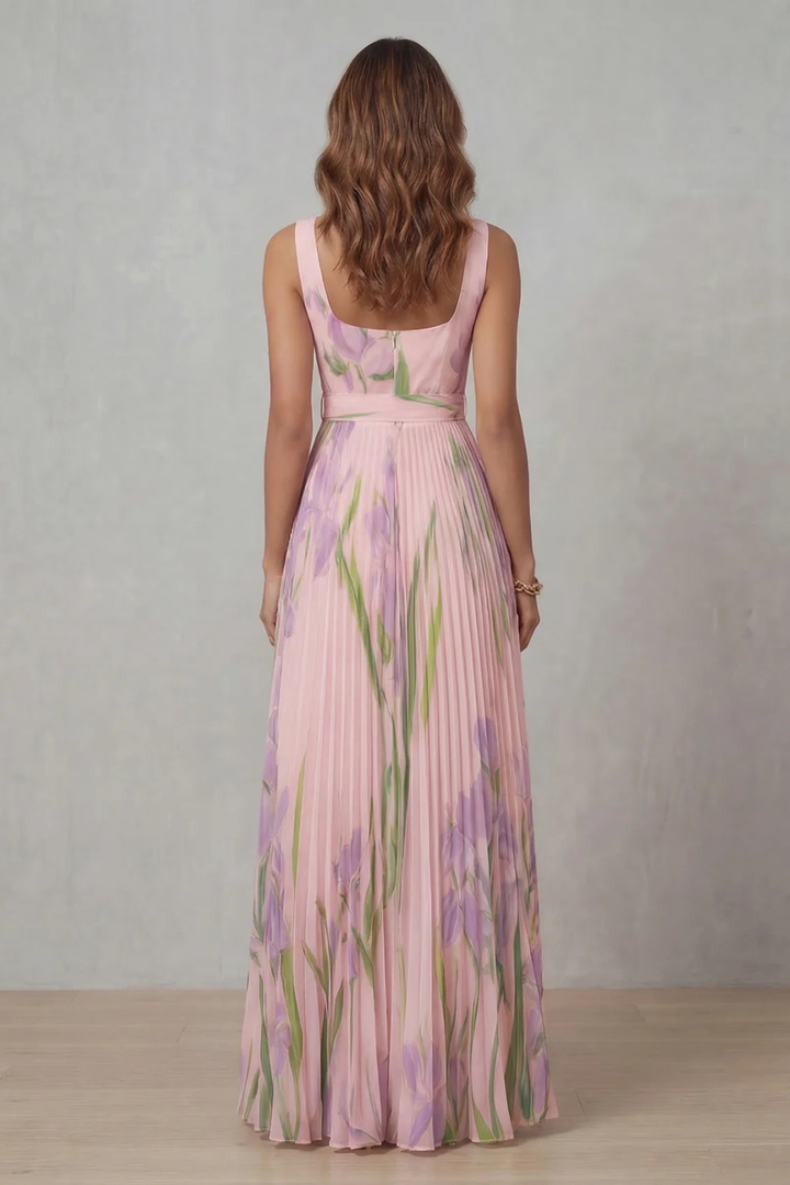 Vivienna | Watercolour floral – Pleated maxi dress
