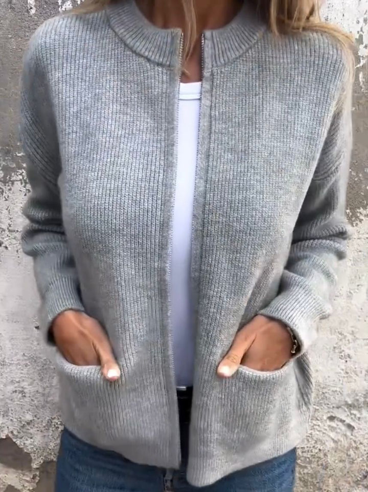 Alita – Open-Front Knit Jacket with Ribbed Cuffs