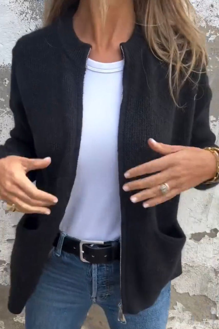 Alita – Open-Front Knit Jacket with Ribbed Cuffs