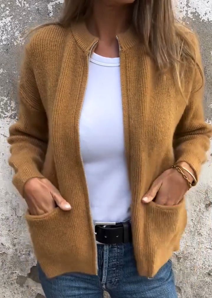 Alita – Open-Front Knit Jacket with Ribbed Cuffs