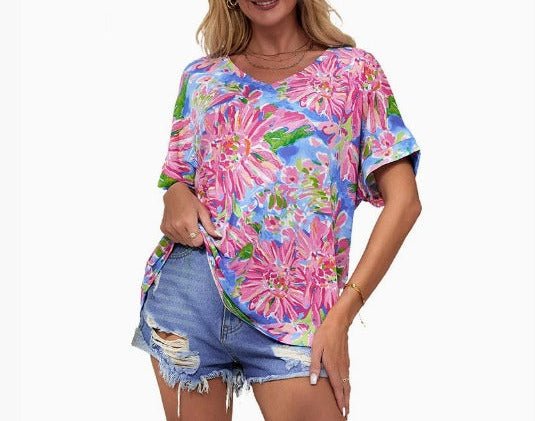 Gelene – Floral Blouse with Round Neckline