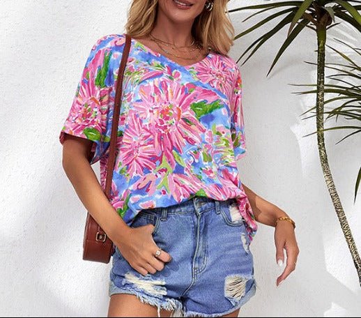 Gelene – Floral Blouse with Round Neckline