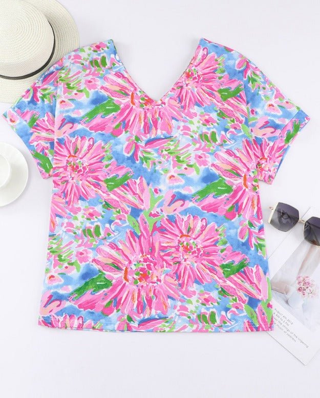 Gelene – Floral Blouse with Round Neckline